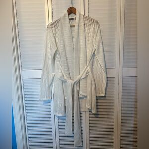 Solid white, Neiman Marcus polyester belted Eyelet lace jacket, size L